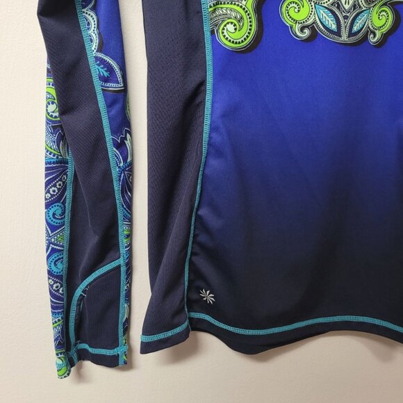 Athleta Athletic Top Shirt Womens XS Long Sleeve Workout Gym Blue Green Thumb - Picture 7 of 9